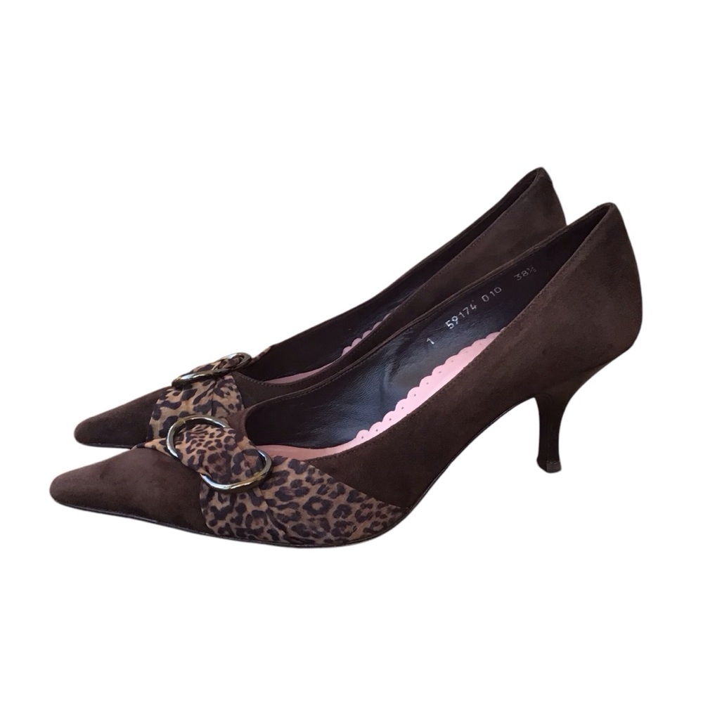 Ursula Mascaro Brown Suede Pointed Toe Leopard Accent Heels